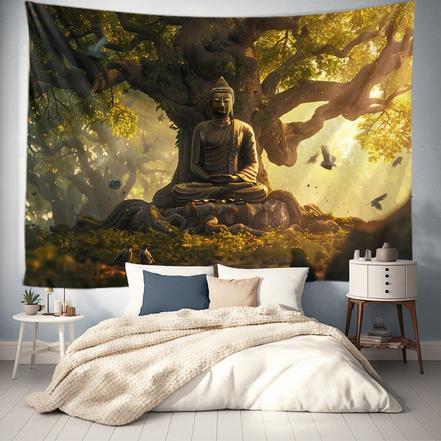  Boho Buddha Tree of Life Hanging Tapestry Wall Art Large Tapestry Mural Decor Photograph Backdrop Blanket Curtain Home Bedroom Living Room Decoration