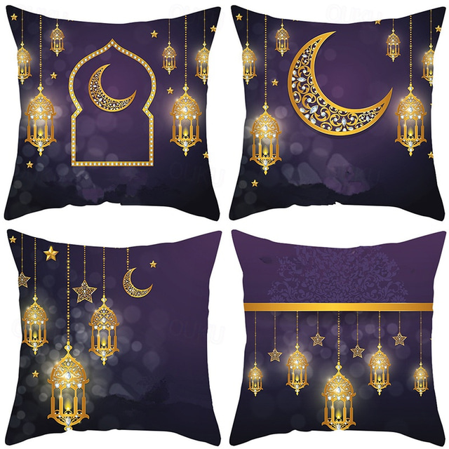  Ramadan Eid Mubarak Decorative Toss Pillows Cover 1PC Soft Square Cushion Case Pillowcase for Bedroom Livingroom Sofa Couch Chair
