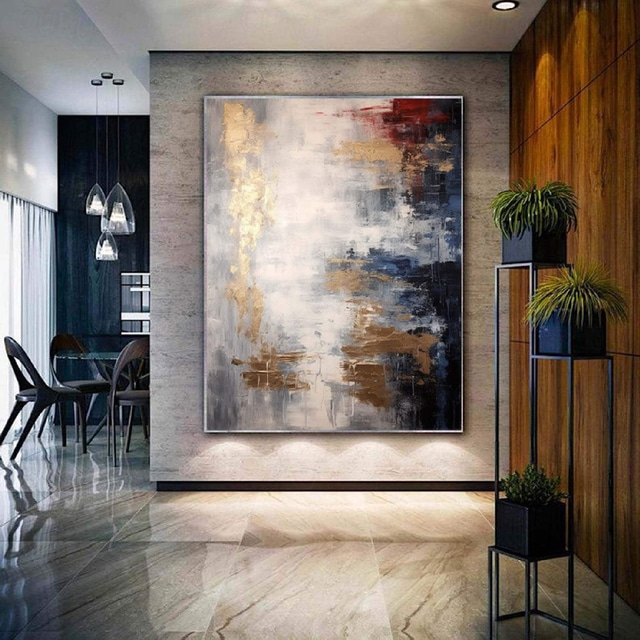  Gray Gold Textured Paintinghandmade  Abstract Painting Hand-painted gold foil Acrylic Paintings Minimalist artwork Wall Art painting  for Living Room bedroom artwork