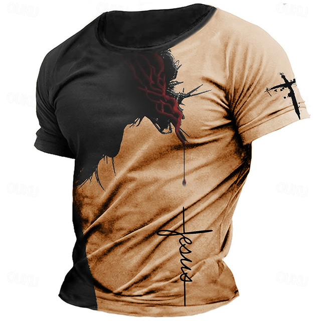  Men's Graphic Cross T shirt T shirt 3D Print Crew Neck Shirt Religious Athleisure Street Casual White Yellow Blue Summer Spring Clothing Apparel S M L XL XXL XXXL