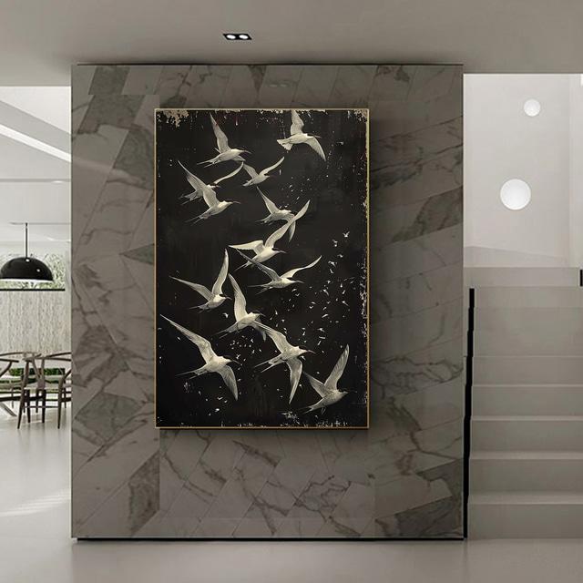  Handmade Oil Painting Canvas Wall Art Decor Original White Bird Painting Abstract Animal Painting Home Decor With Stretched Frame Without Inner Frame Painting