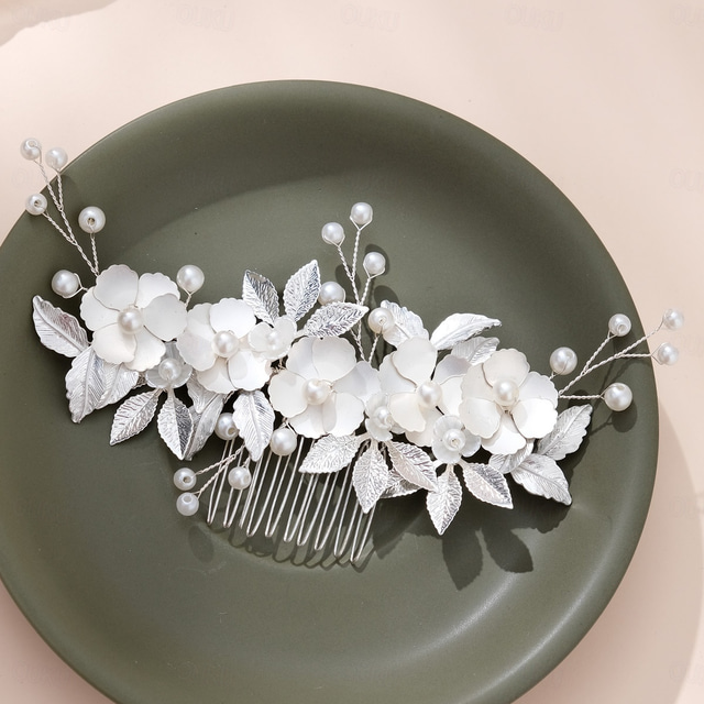  Hair Combs Headdress Imitation Pearl Alloy Wedding Cocktail Elegant Luxury With Faux Pearl Pure Color Headpiece Headwear