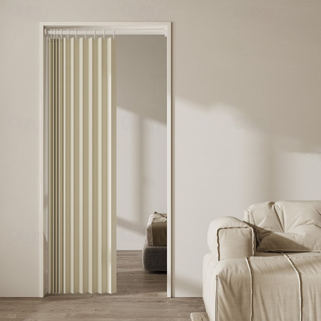Rideau De Porte Sur Mesure Beige Uni - Occasion En Très Bon état, Dimensions 213 X 82 Cm, Préplissé