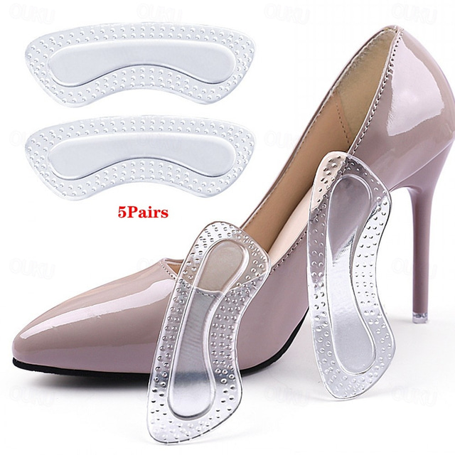  5Pairs Gel Shoe Insoles Feet Care Cushion Anti-Wear Adhesive High Heel Pad Women Liner Grips Protector Stickers Pain Relief GEL Heel Protectors Products Non Slip Shoe Pads for High Heels