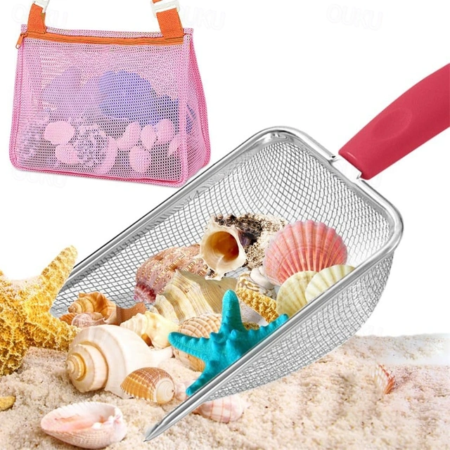 Beach Mesh Shovel With Mesh Beach Bag For Shell Collecting Filter Sand