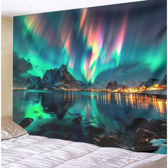 Aurora Northern Lights Hanging Tapestry Wall Art Large Tapestry Mural Decor Photograph Backdrop Blanket Curtain Home Bedroom Living Room Decoration