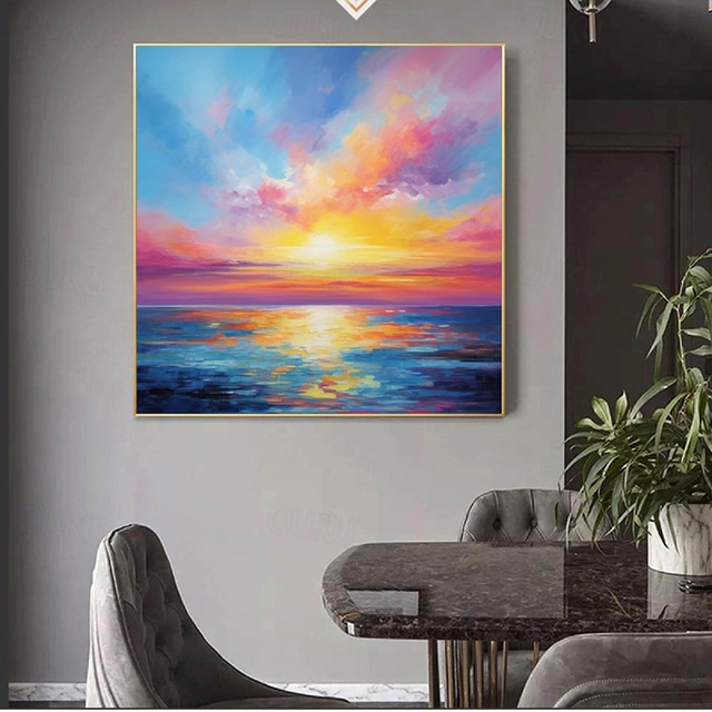  Oil Painting Hand painted Customized Sky Clouds Landscape Canvas Oil Painting handmade Sunraise Sunset Art painting hand painted Abstract Cedar Textured sunset sea wall painting for Living Room