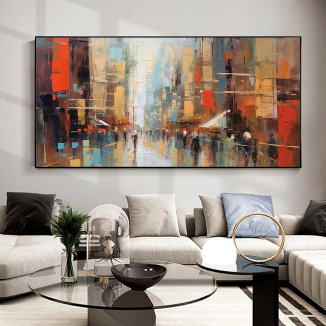  Handmade Oil Painting Canvas Wall Art Decoration Modern Abstract Architectural Streetscape for Home Living Room Decor Rolled Frameless Unstretched Painting