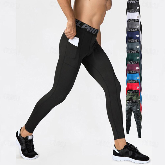  Homme Pantalon de compression Collant Legging Running Course avec poche téléphone Sous Vêtement Athlétique Hiver Spandex Respirable Anti-transpiration Flex de puissance Aptitude Exercice Physique