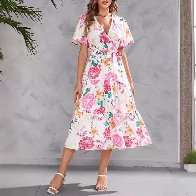 Green Dress Women's Flowy Midi Dress Wrap Dress V Neck Casual Summer Midi Dresses With Sleeves Blue Zone Luna's Printed Waist V- Green Dress Women's Flowy Midi Dress Wrap Dress V Neck Casual Summer Midi Dresses With Sleeves Blue Zone Luna's Printed Waist V-