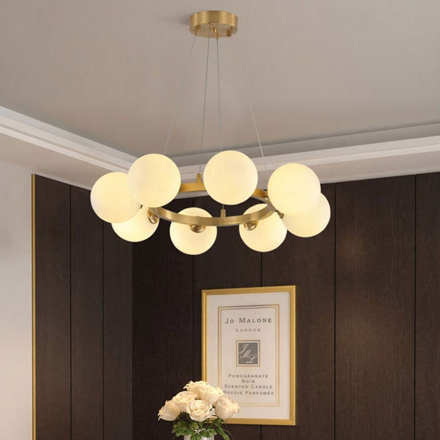  Chandelier Pendant Lighting Gold Copper with Glass Globes Classic Vintage Sputnik Ceiling Light Fixture for Kitchen Living Room Dining Room Bedroom Farmhouse