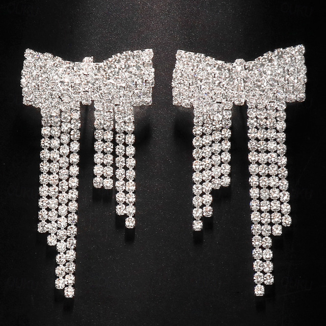  Women's Stud Earrings Geometrical Precious Bowknot Personalized Stylish Imitation Diamond Earrings Jewelry Silver / Gold For Wedding Party Daily 1 Pair