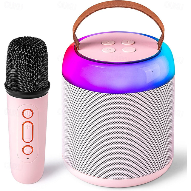  Mini Karaoke Machine with 1 Wireless Microphones for Kids Adults Portable Bluetooth Speaker Toy for Girls and Boys 2 4 5 6 7 8 9 10 12 Year Old Girl Birthday Gift Home Party Ideas