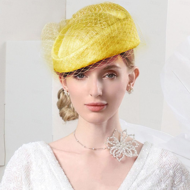  Klobouky Sinamay Klobouk podšálek Klobouk na Krabičku Závojový klobouk koktejl Večerní oslava Elegantní Bristké S Mašle Tyl Přílba Pokrývky Hlavy