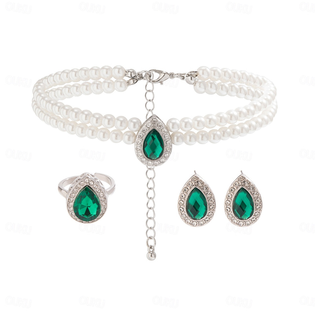 Bruidssieradensets 3 Zirkonia Strass 1 Ketting 1 Ring Oorbellen Dames Elegant Zoet Schattig meetkundig Liefde Kostbaar Sieraden set Voor Bruiloft Lahja