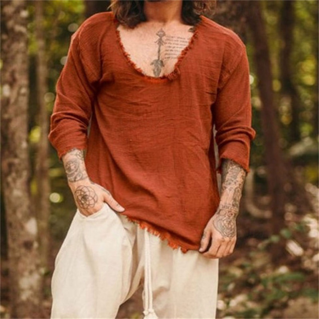  Per uomo Maglietta Camicia a Maniche Lunghe Manica Lunga Scollo a V Primavera & Autunno Semplice Moda Designer Essenziale Vacanza Streetwear Uscire Marrone Scuro Bianco Cammello Maglietta Top per Uomo