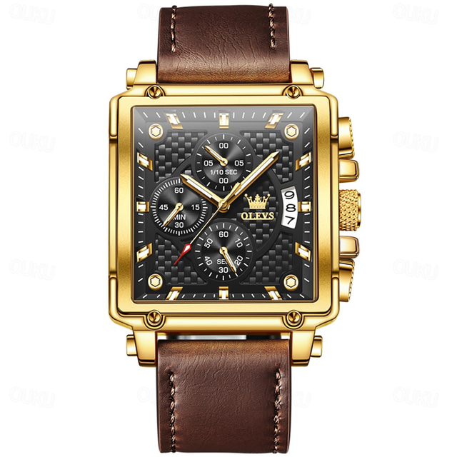  OLEVS Men Quartz Watch Creative Outdoor Sports Fashion Luminous Calendar Chronograph Waterproof Leather Watch