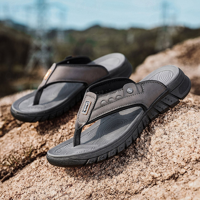  Men's Leather Sandals Summer Sandals Slippers & Flip-Flops Retro Walking Casual Daily Vacation Beach Comfortable Shoes Dark Grey Dark Brown
