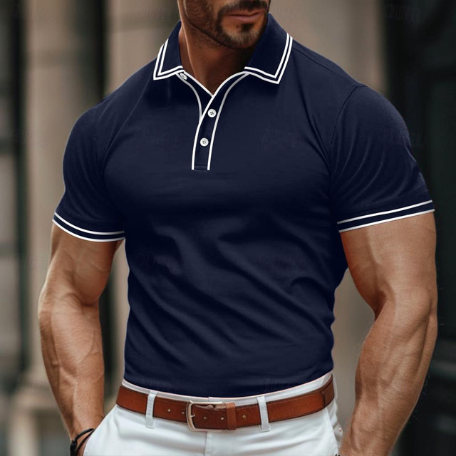  Men's Cotton Polo Shirt Golf Shirt Work Business Ribbed Polo Collar Classic Short Sleeve Basic Modern Solid Color Buttons Ribbed Spring & Summer Regular Fit Black Burgundy Navy Blue Royal Blue Cotton