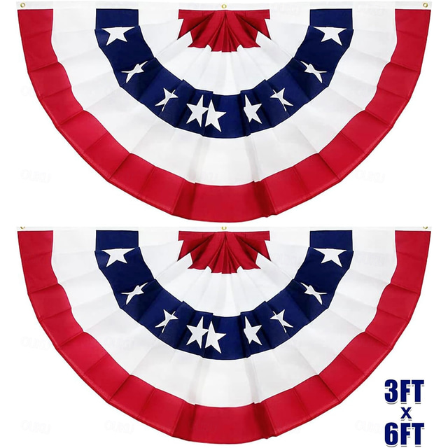  Lot de 2 drapeaux plissés patriotiques américains 3x6 pieds 4 juillet jour de l'indépendance grands drapeaux américains banderoles patriotiques étoiles rayures plissées drapeau américain bannières décorations rouge blanc bleu