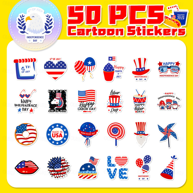 50Pcs July 4th Vintage Stickers Patriotic Independence Day Stickers Old