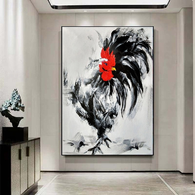  dipinto a mano gallo gallo dipinto a olio su tela - moderno dipinto impressionista di arte animale vernici spesse pittura a olio animale a trama pesante