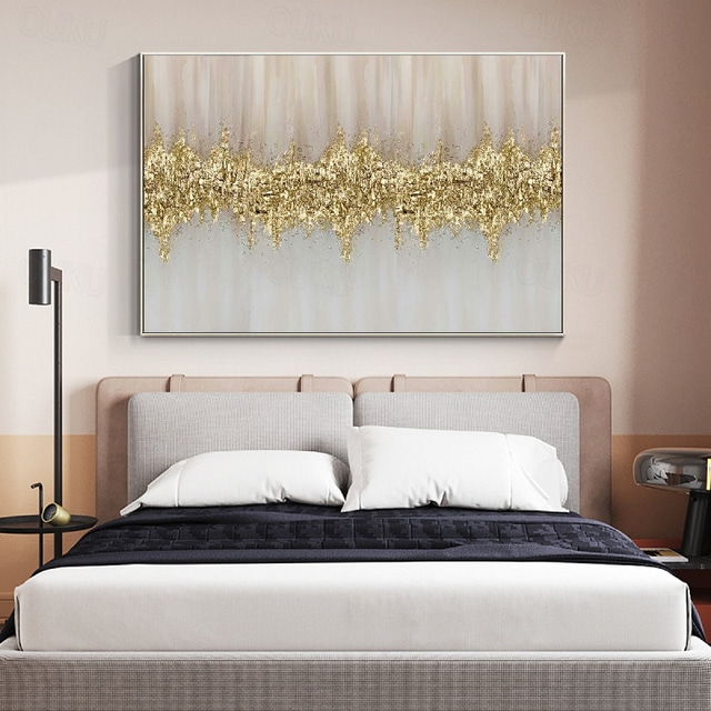 100 % peintures dorées abstraites faites à la main - Peinture acrylique dorée texturée moderne - Peinture moderne dorée - Art mural - Peinture à l'huile peinte à la main pour salon, chambre à coucher,