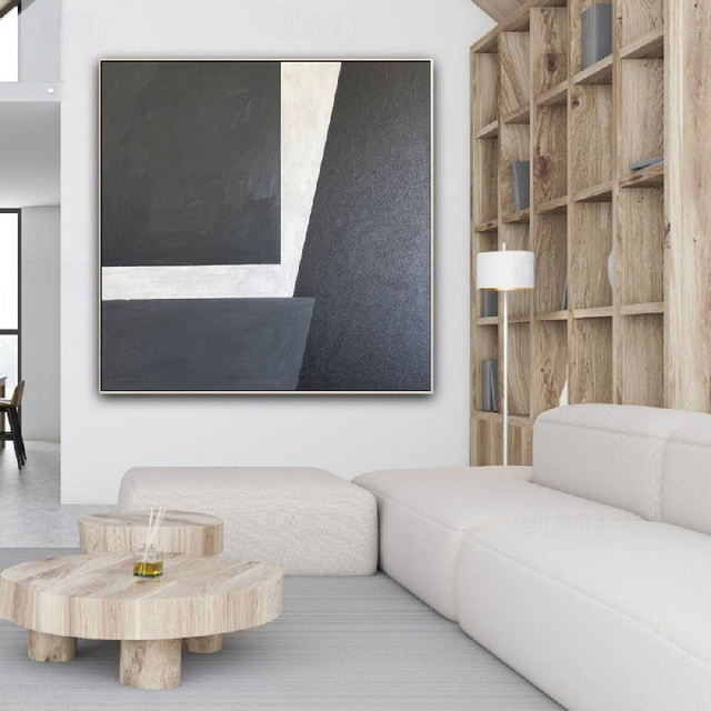  peint à la main illustration en noir et blanc peinture à l'huile peinture à l'huile abstraite moderne figures géométriques peinture art mural peinture pour la maison peinture à l'huile de fente noire