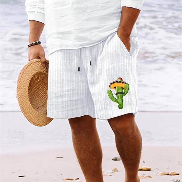  Men's Shorts Summer Shorts Beach Shorts Pocket Drawstring Elastic Waist Plants Comfort Short Sports Outdoor Daily Going out Fashion Casual Black White Micro-elastic