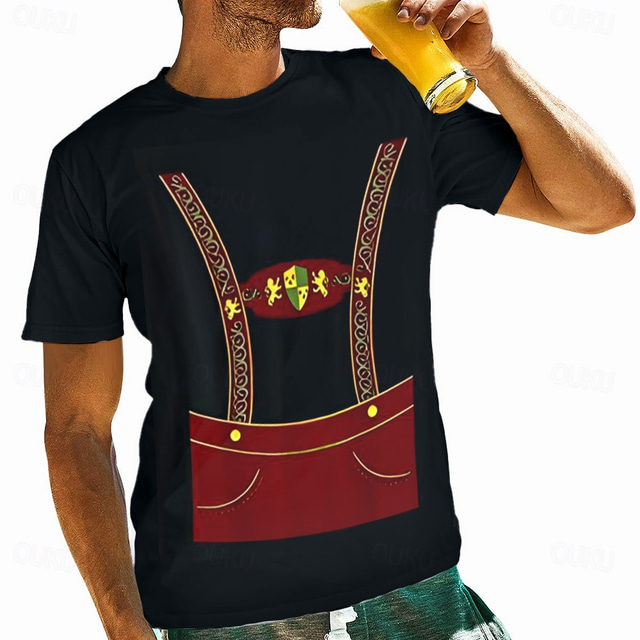  Oktoberfest øl bayerske T-skjorte lederhosen 3D Til Herre Voksne Karneval Oktoberfest øl Varmstempling Fest Fritid / hverdag