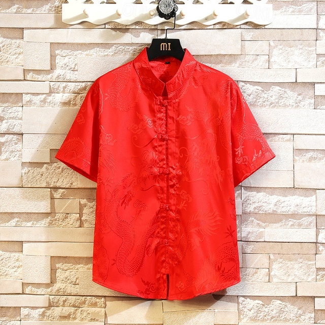  Per uomo Camicia Camicia con colletto cinese Camicia con colletto alla coreana Camicia Estiva Camicia casual Camicia con Bottoni Nero Bianco Rosso Grigio Manica Corta Semplice Collo alla coreana