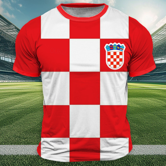  Men's Croatia T shirt Short Sleeve T shirt 3D Print Crew Neck Shirt Outdoor Athleisure Red Summer Spring Clothing Apparel S M L XL XXL XXXL