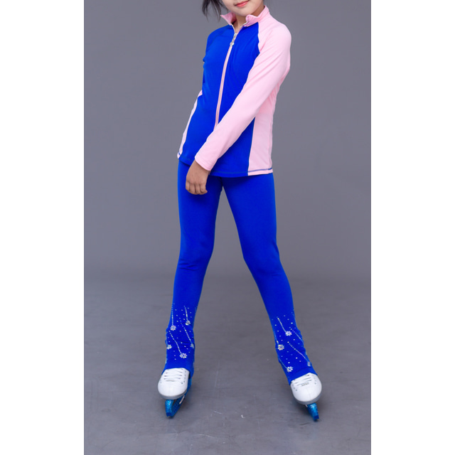  Figure Skating Fleece Jacket Figure Skating Pants Figure Skating Jacket with Pants Women's Girls' Ice Skating Jacket Tights Outfits Blue+Light Blue Black White Blue Pink Patchwork Thumbhole Spandex