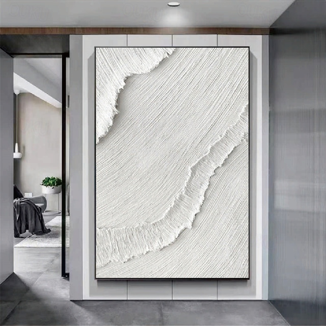  White 3D Abstract Painting handmade 3D Textured white painting Wall Art White Modern Canvas Art pciture for  Living Room Decor Trendy Home Decor Hotel Art Piece