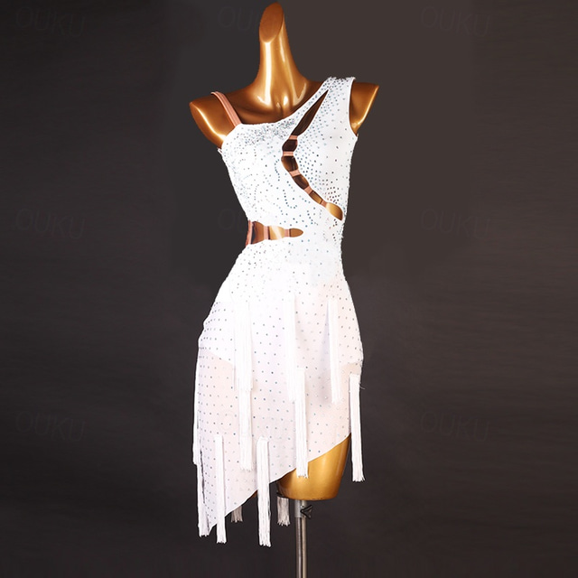  Dans Latin Imbracaminte de dans exotice Dansul salsei latine Rochie Franjuri Cristale / Strasuri Pentru femei Performanță Purtare Zilnică Fără manșon Spandex