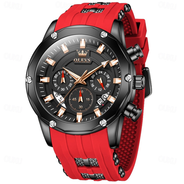  OLEVS Hommes Montres à quartz Extérieur Sportif Mode Montre Bracelet Lumineux Calendrier Chronographe IMPERMÉABLE Gel de Silicone Suivre