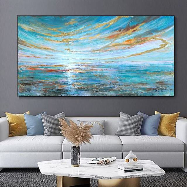  Handmade Oil Painting Canvas Wall Art Decoration Modern Texture Sunset Beach Abstract Landscape for Living Room Home Decor Rolled Frameless Unstretched Painting