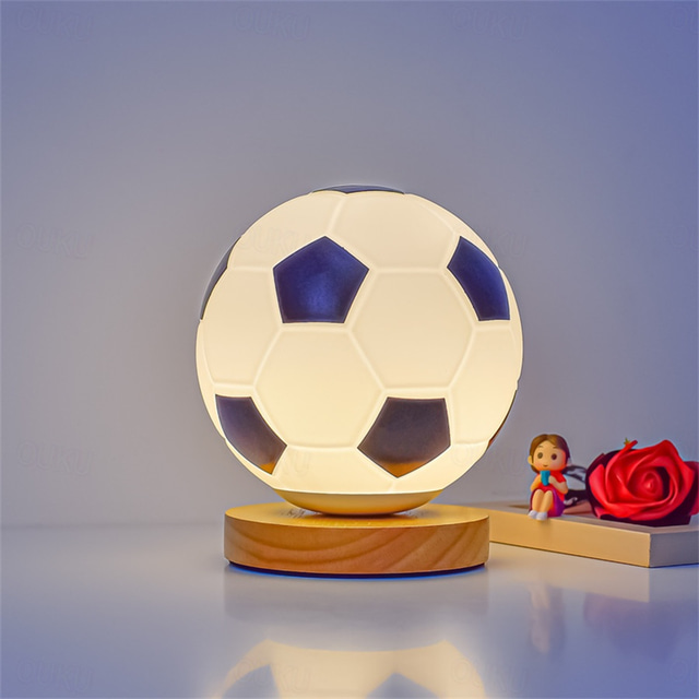  3D Football Night Light Euro Cup Solid Wood Base Small Table Lamp Night Light for Study Home Kids Gift Decorations