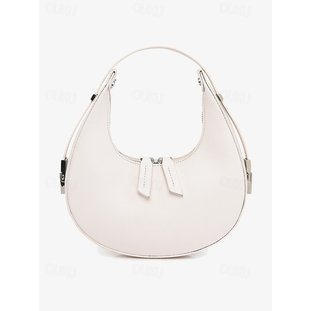  Elegant Ivory Crescent Hobo Bag with Sleek Silver Hardware - Stylish Daily Carry for Women