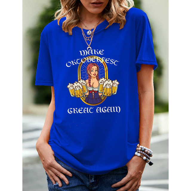  Beer Cosplay Costume T-shirt Print Classic Street Style For Women's Adults' Carnival Oktoberfest Beer Hot Stamping Party Casual Daily