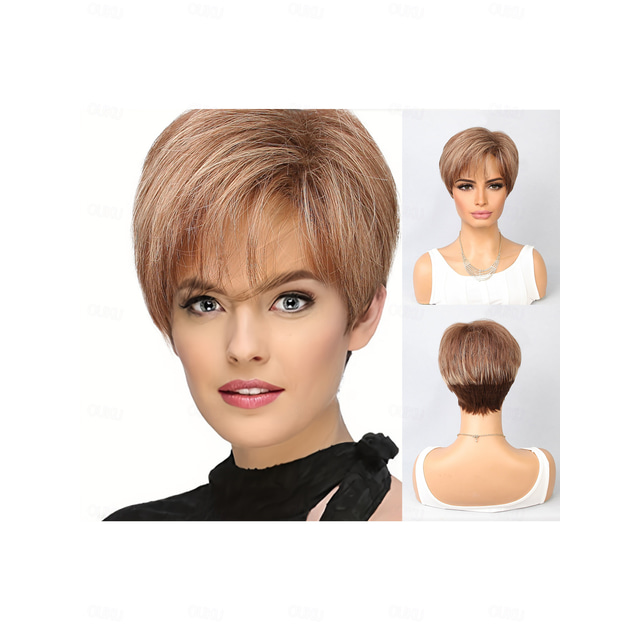  Synthetic Wig Natural Straight Short Bob Wig 8 inch Bleached Blonde Synthetic Hair Women's Multi-color