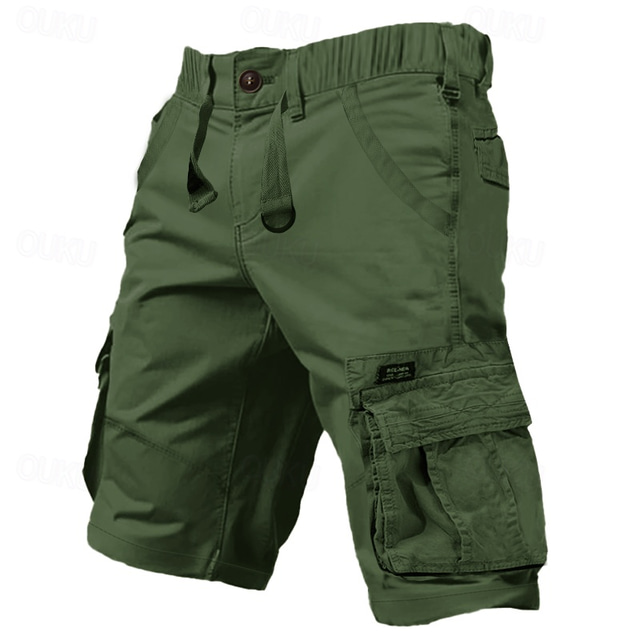  Men's Tactical Shorts Cargo Shorts Shorts Buttons Elastic Waist Multi Pocket Plain Wearable Short Outdoor Daily Camping & Hiking Fashion Classic Black Green