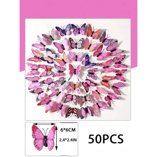  50 PCS 3D Colorful Butterfly Wall Stickers - 6CM PVC Butterflies for Home Decoration, Curtains, Fridge, and Walls Decorative Stickers