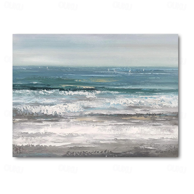  Handmade Oil Painting Canvas Wall Art Decoration Modern Abstract Sea Beach Sea Wave Landscape for Living Room Home Decor Rolled Frameless Unstretched Painting