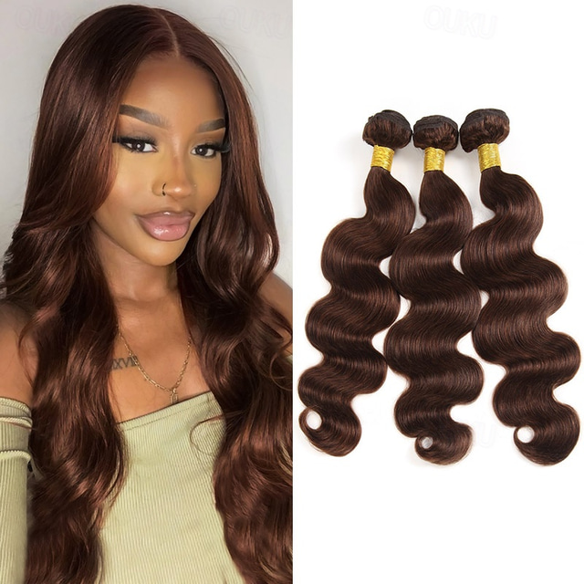  2 # Körperwelle Menschenhaarbündel brasilianisches braunes Haar Weben Bündel braune Haarverlängerung Remy Schokolade Knochen Menschenhaar 3 Stücke