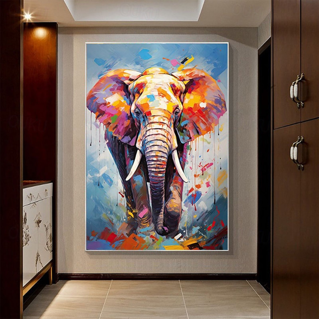  handgemaakt origineel olieverfschilderij van leeuw en olifant op canvas groot abstract dierencanvas muurkunst modern impressionistisch leeuwkunstwerk voor woonkamer slaapkamerdecor zonder frame