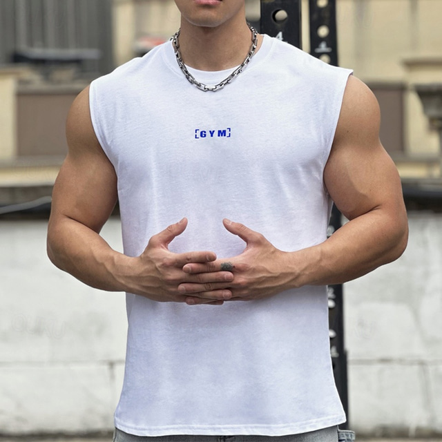  Men's Workout Tank Top Running Tank Top Gym Tank Top Sleeveless Vest / Gilet Casual Athleisure Cotton Breathable Quick Dry Soft Gym Workout Running Walking Sportswear Activewear Black White Blue