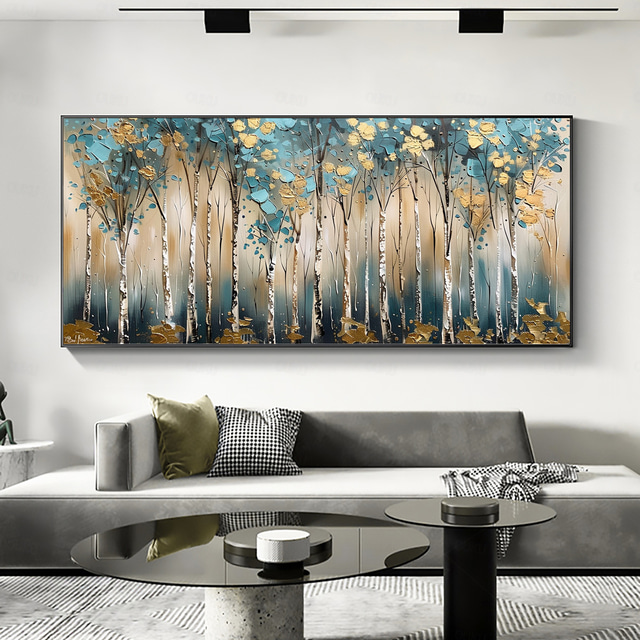  Handmade Original Birch Forest Oil Painting On Canvas Wall Abstract Tree Landscape Painting for Home Decor With Stretched Frame/Without Inner Frame Painting