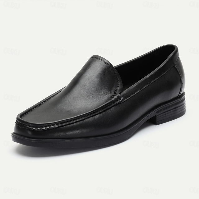  Men's Premium Cowhide Leather Loafers - Classic Black Slip-On Dress Shoes for Business and Formal Wear
