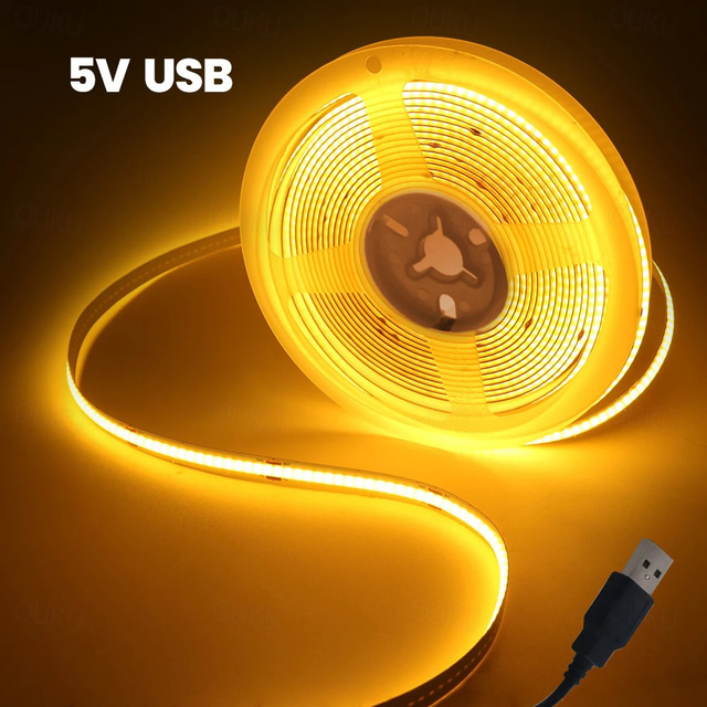 Tira cob usb dc 5v 320leds/m cinta flexible tira de luz blanca cálida lámpara de noche blanca natural retroiluminación de tv tira de led 1m 2m 3m 4m 5m decoración del hogar